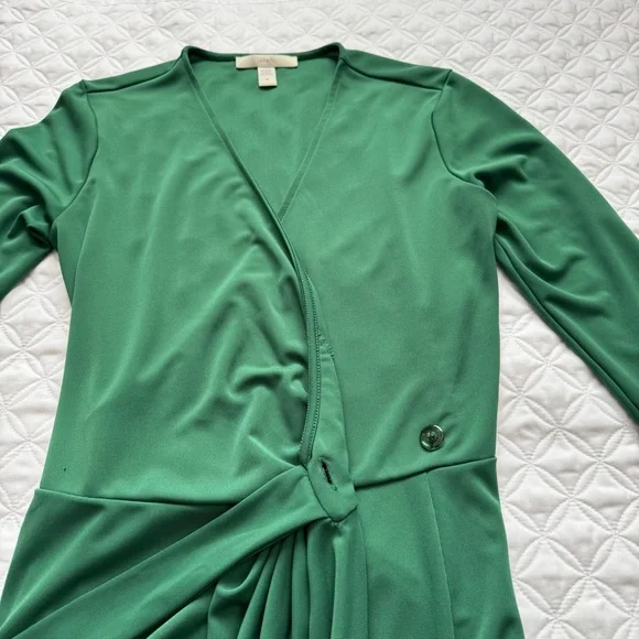 Lark & Ro Emerald Green Jersey Fabric Long Sleeve Wrap Tie Dress Size M - Picture 10 of 15